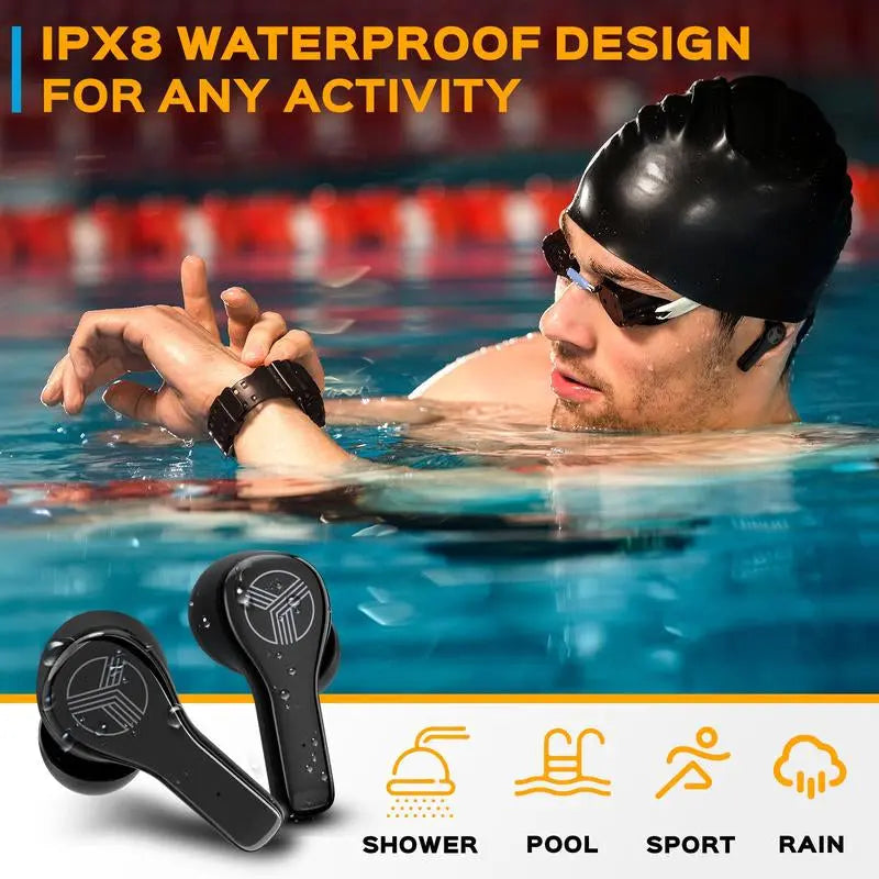 TREBLAB WX8 - Wireless Earbuds with Charging Case - Audio Cable Headphone