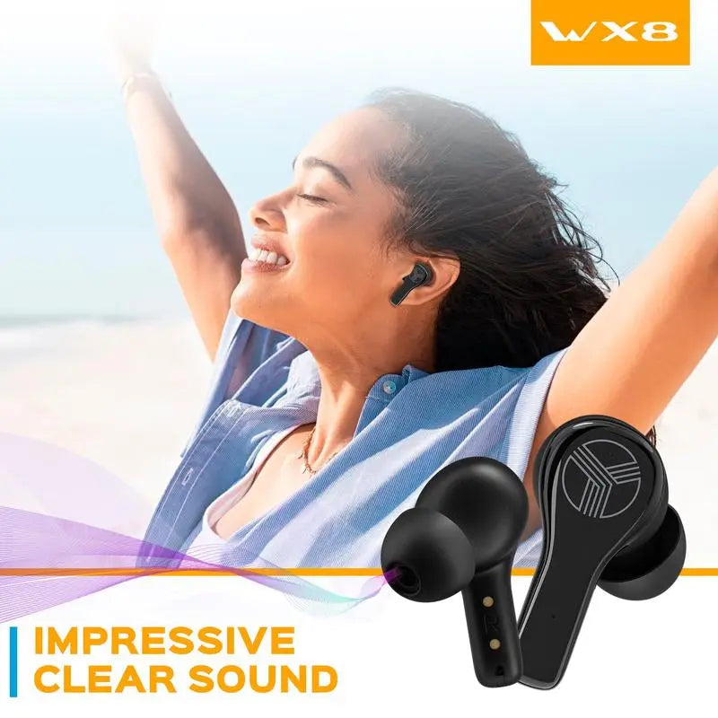 TREBLAB WX8 - Wireless Earbuds with Charging Case - Audio Cable Headphone